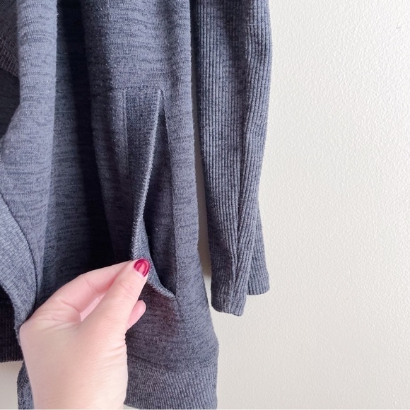 Athleta Blissful Wrap Hooded Cardigan Sweater Open Front Heather Charcoal Grey S - Picture 7 of 12